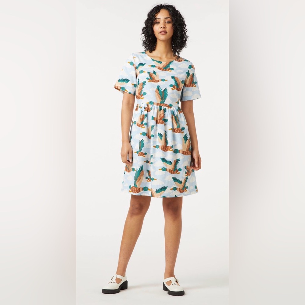 Princess Highway Flying Ducks Smock Dress Linen Cotton Short Sleeve Mini Size 4